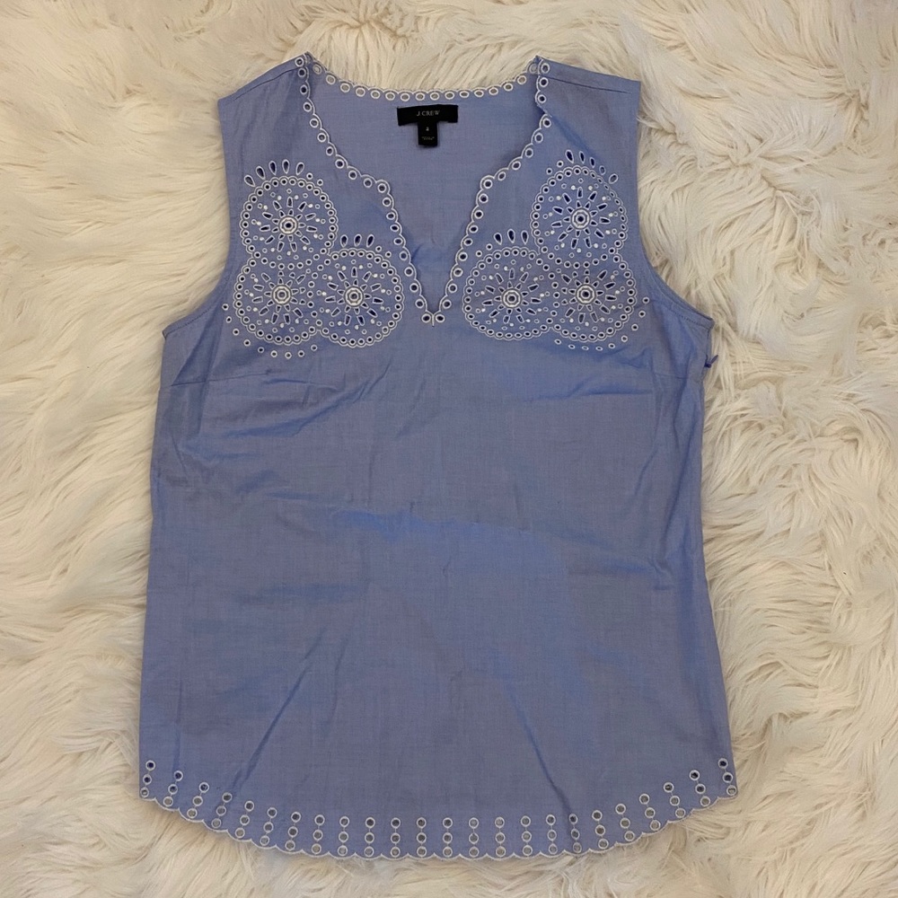 J Crew chambray embroidered eyelet sleeveless top size 2